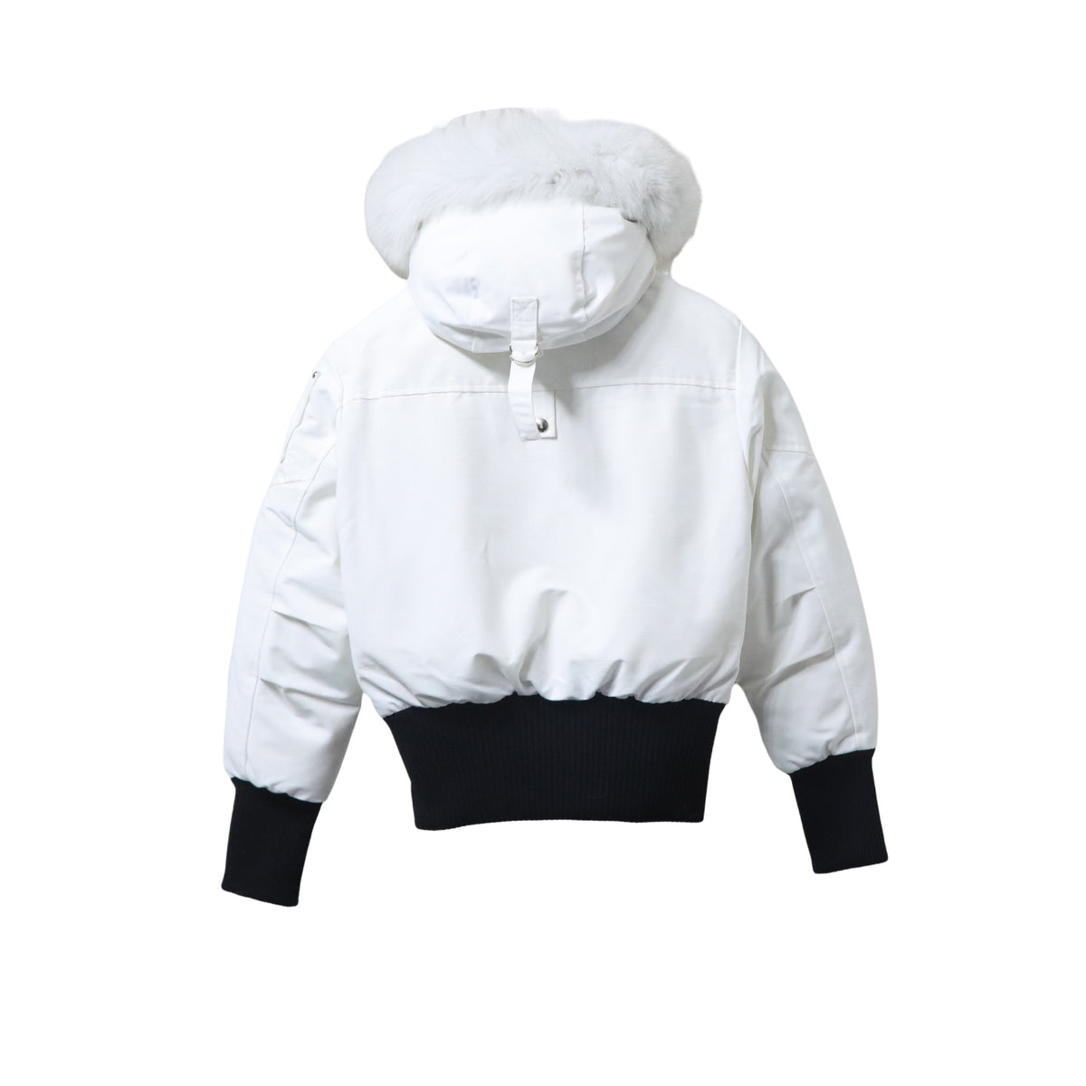 Moose Knuckles White Plush-Trim Hooded Bomber Jacket