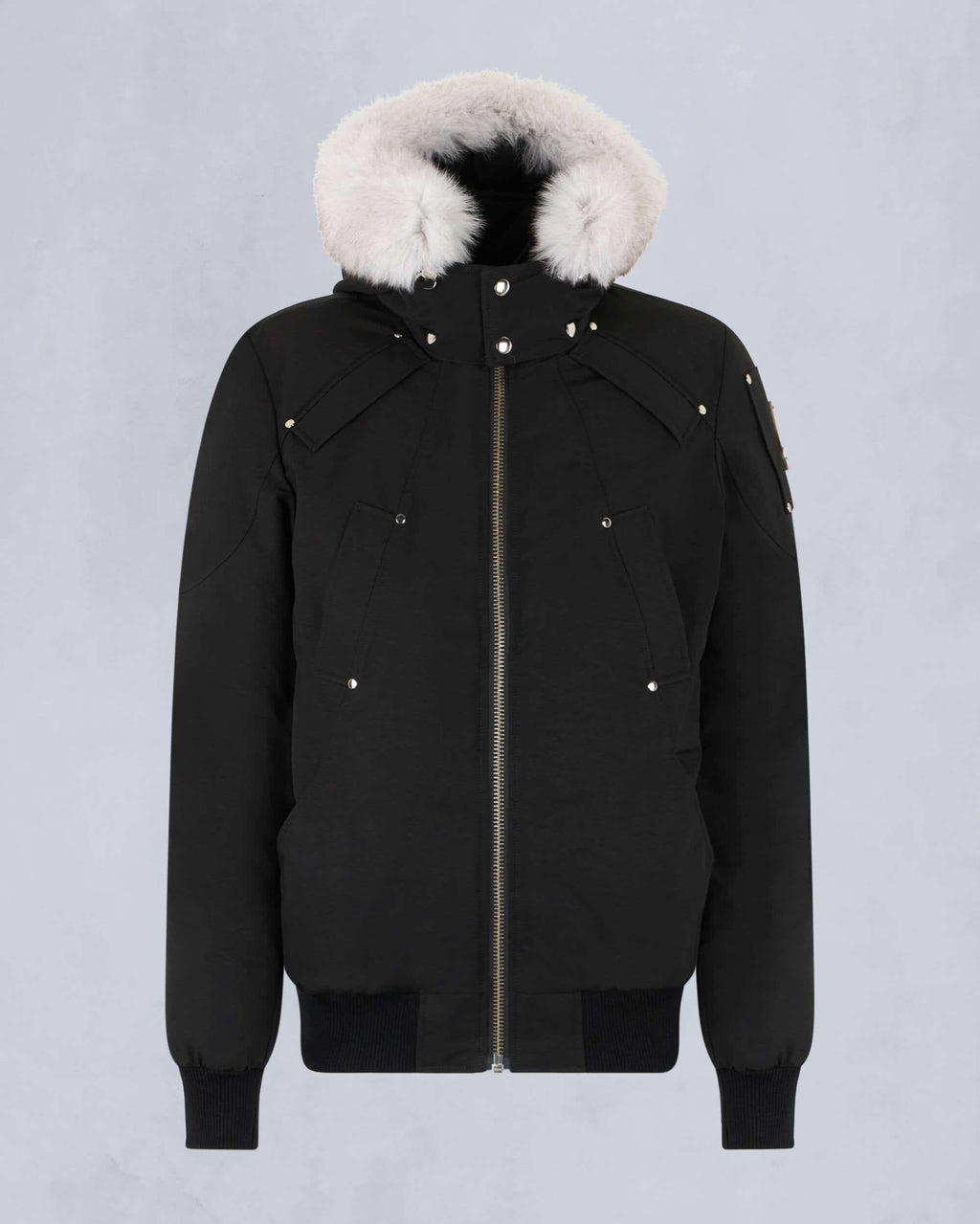 Moose Knuckles Black White-Trim Hooded Bomber Jacket