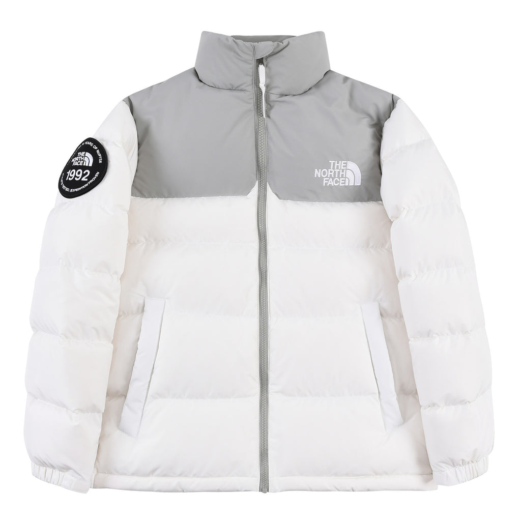 The North Face White and Gray Colorblock Nuptse Puffer Jacket