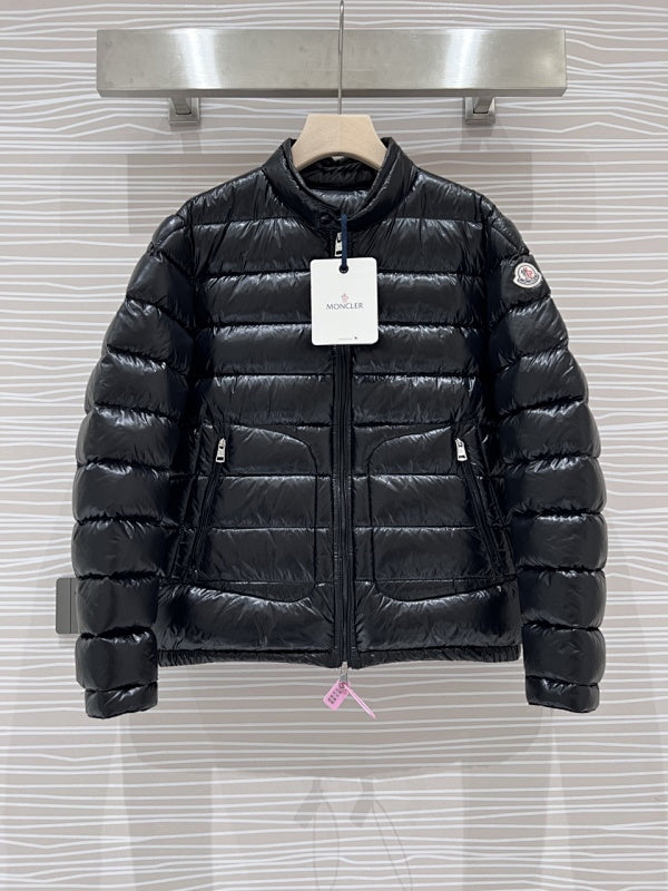 Moncler Black Glossy Stand-Collar Puffer Jacket