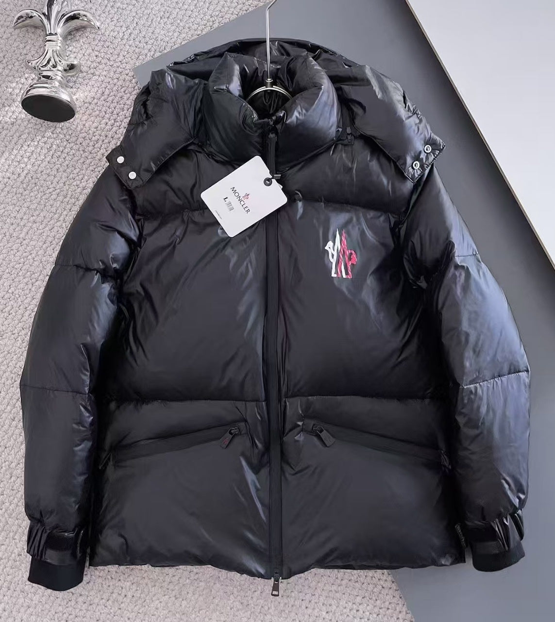 Moncler Black Logo Hooded Puffer Jacket