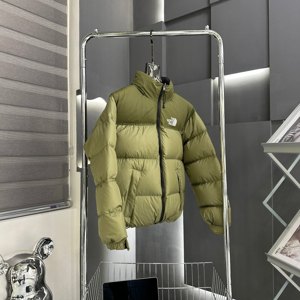 The North Face Olive Green Colorblock Stand-Collar Puffer Jacket