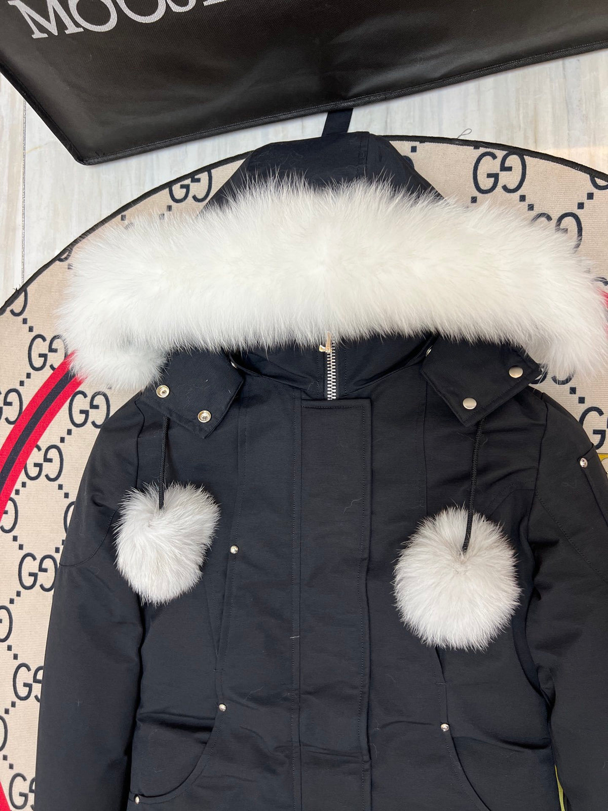Moose Knuckles Navy White-Trim Hooded Parka