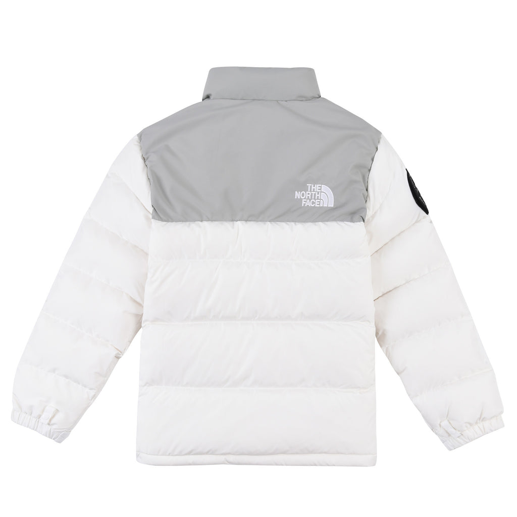 The North Face White and Gray Colorblock Nuptse Puffer Jacket
