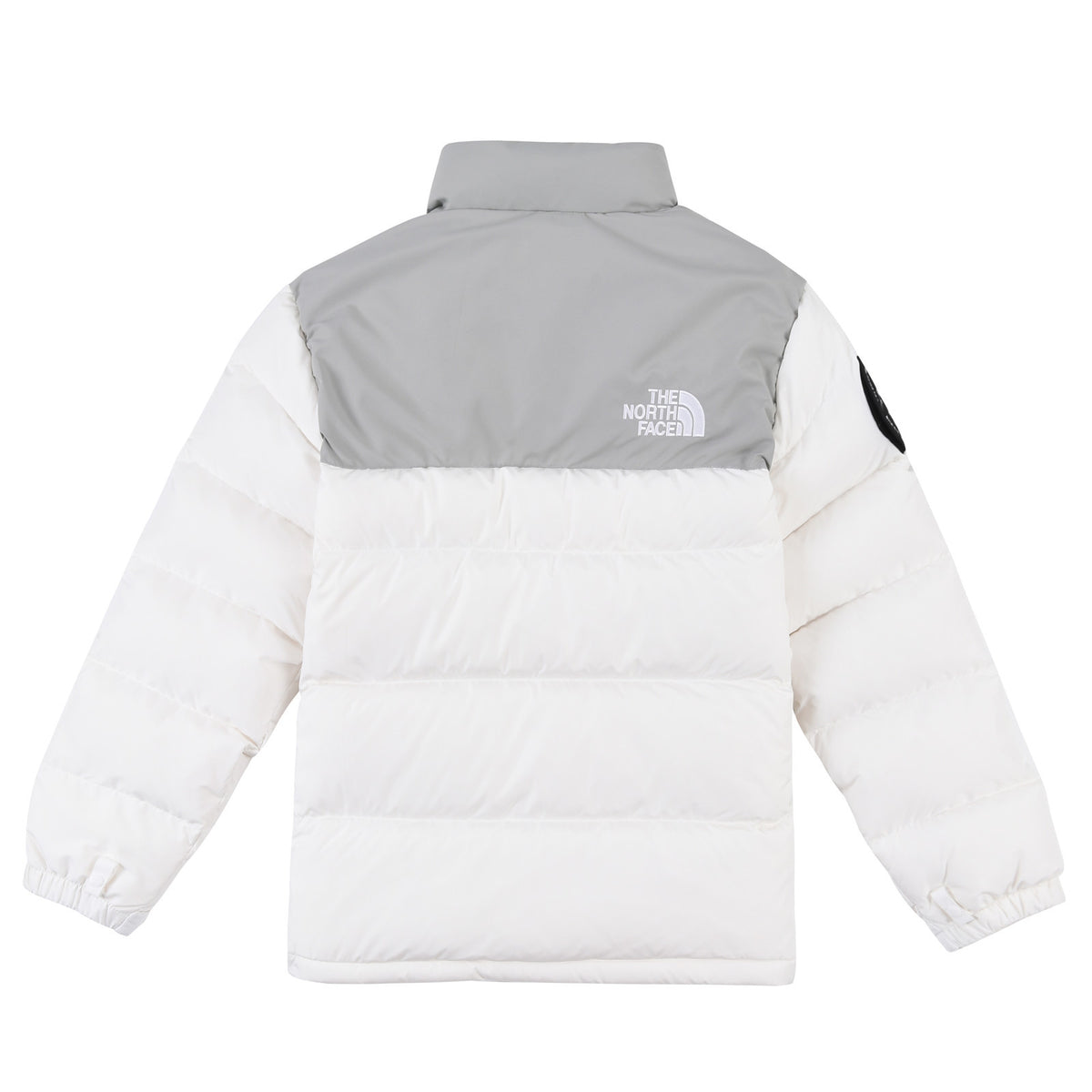 The North Face White and Gray Colorblock Nuptse Puffer Jacket