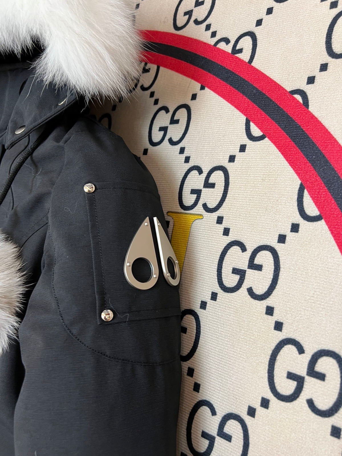 Moose Knuckles Navy White-Trim Hooded Parka