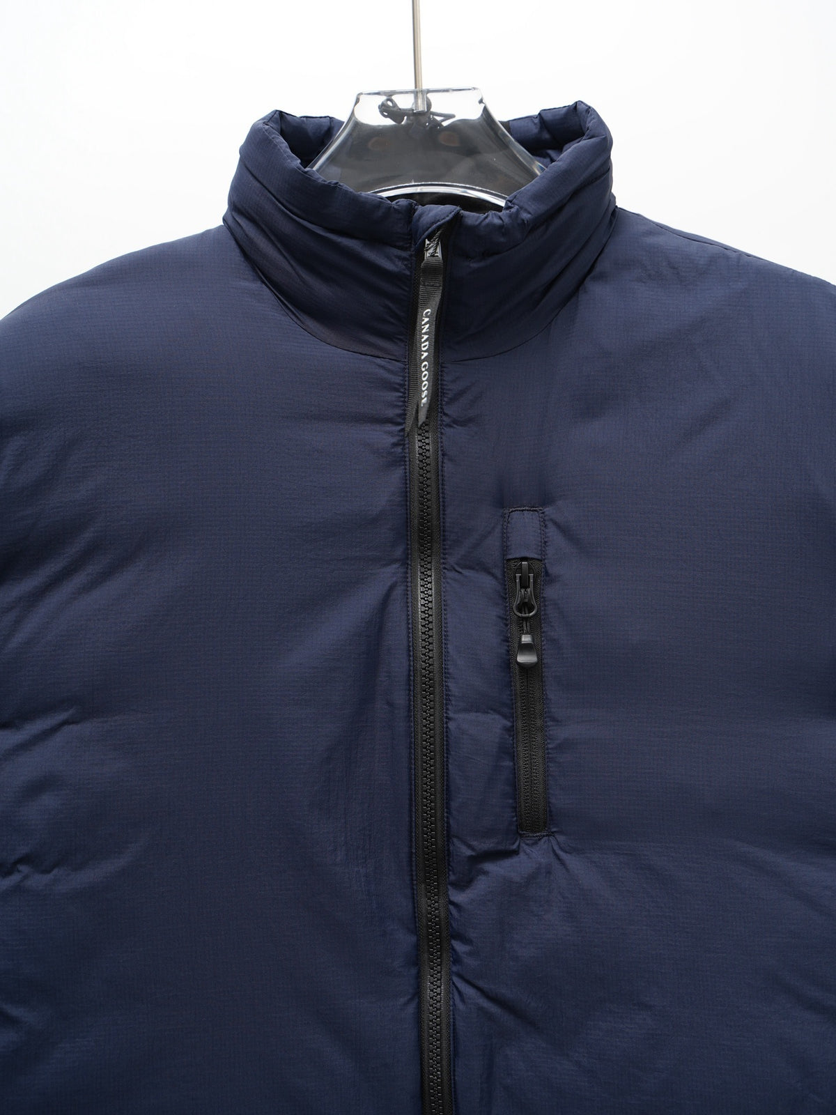 Canada Goose Puffer Jacket in Navy Blue with Stand Collar and Chest Zip Pocket