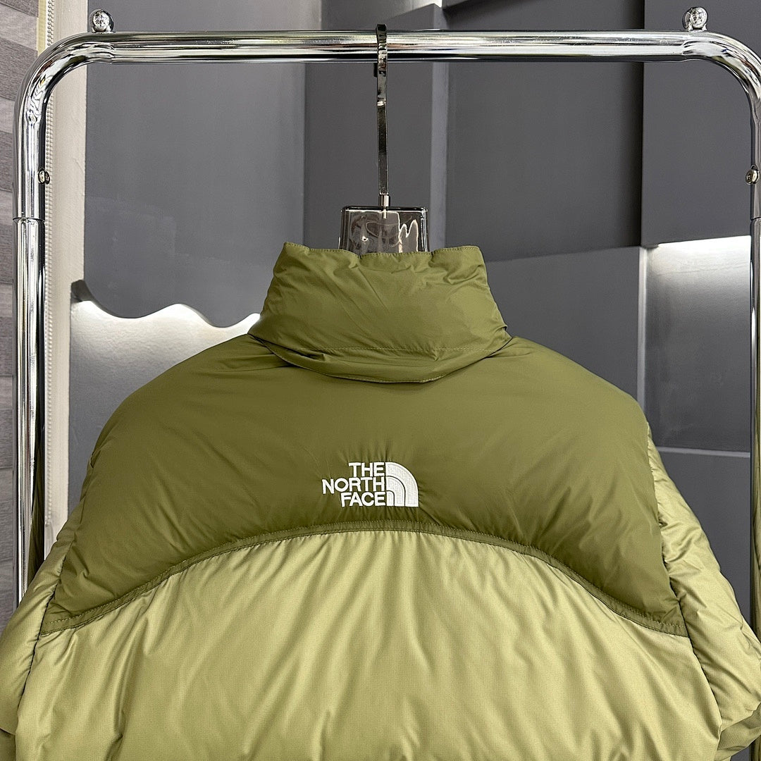 The North Face Olive Green Colorblock Stand-Collar Puffer Jacket