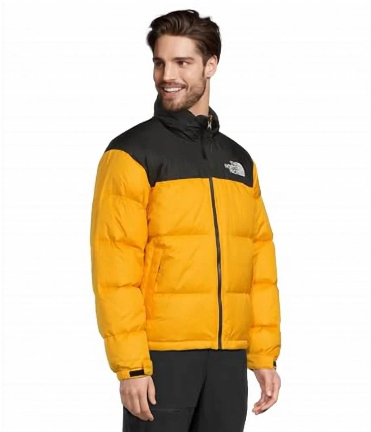 The North Face Yellow and Black Colorblock Puffer Jacket