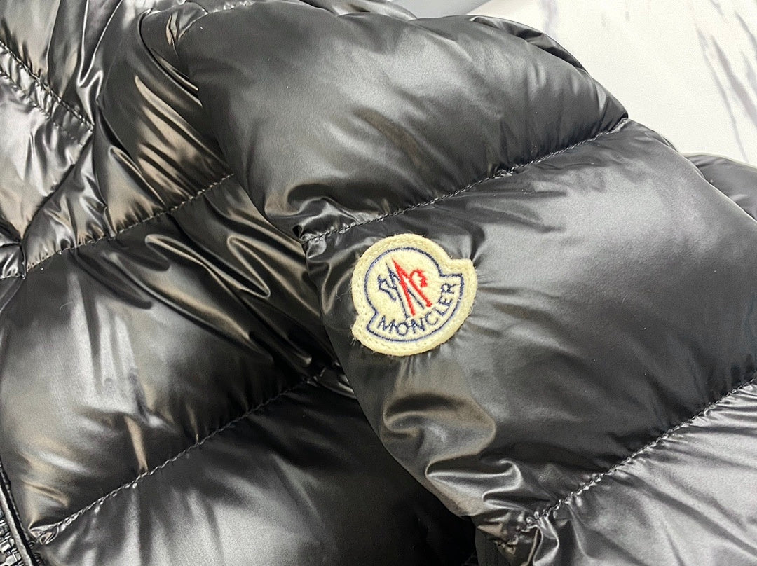 Moncler Black Glossy Long Hooded Puffer Coat