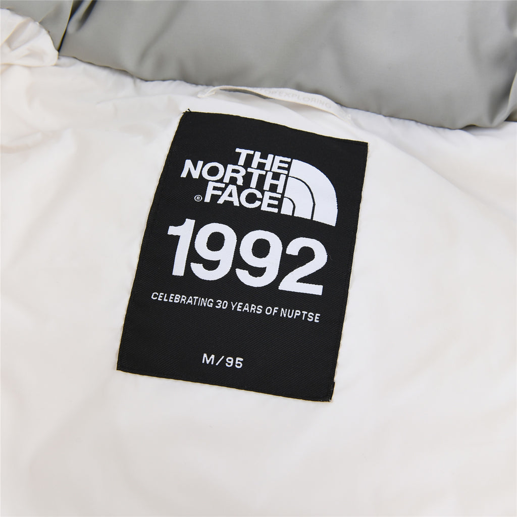 The North Face White and Gray Colorblock Nuptse Puffer Jacket