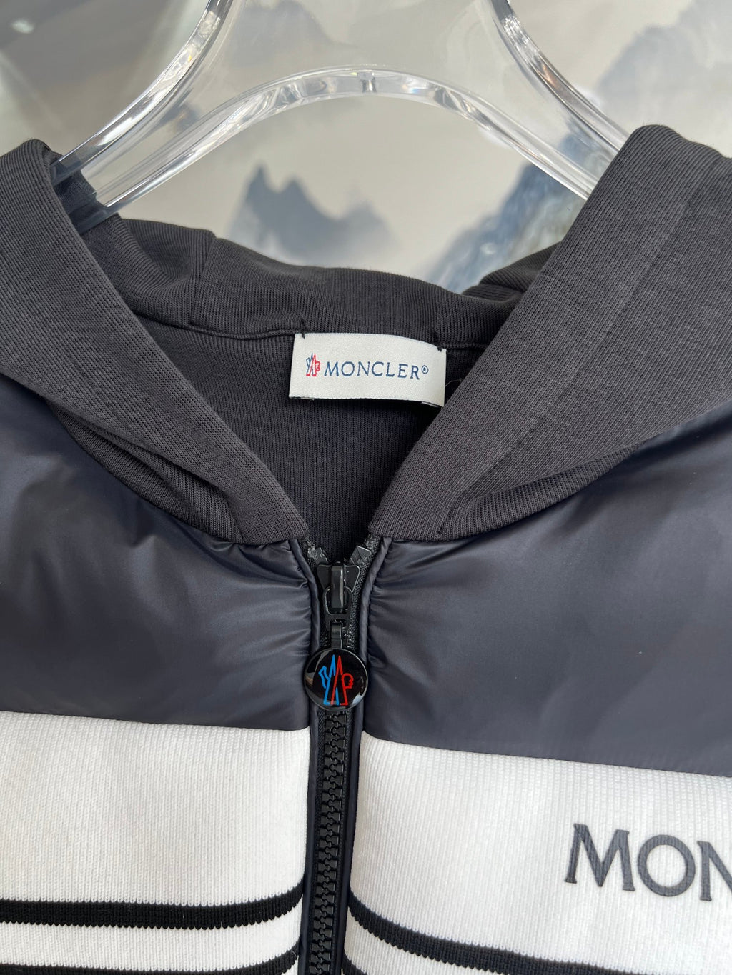 Moncler Black Striped Hooded Hybrid Quilted Jacket