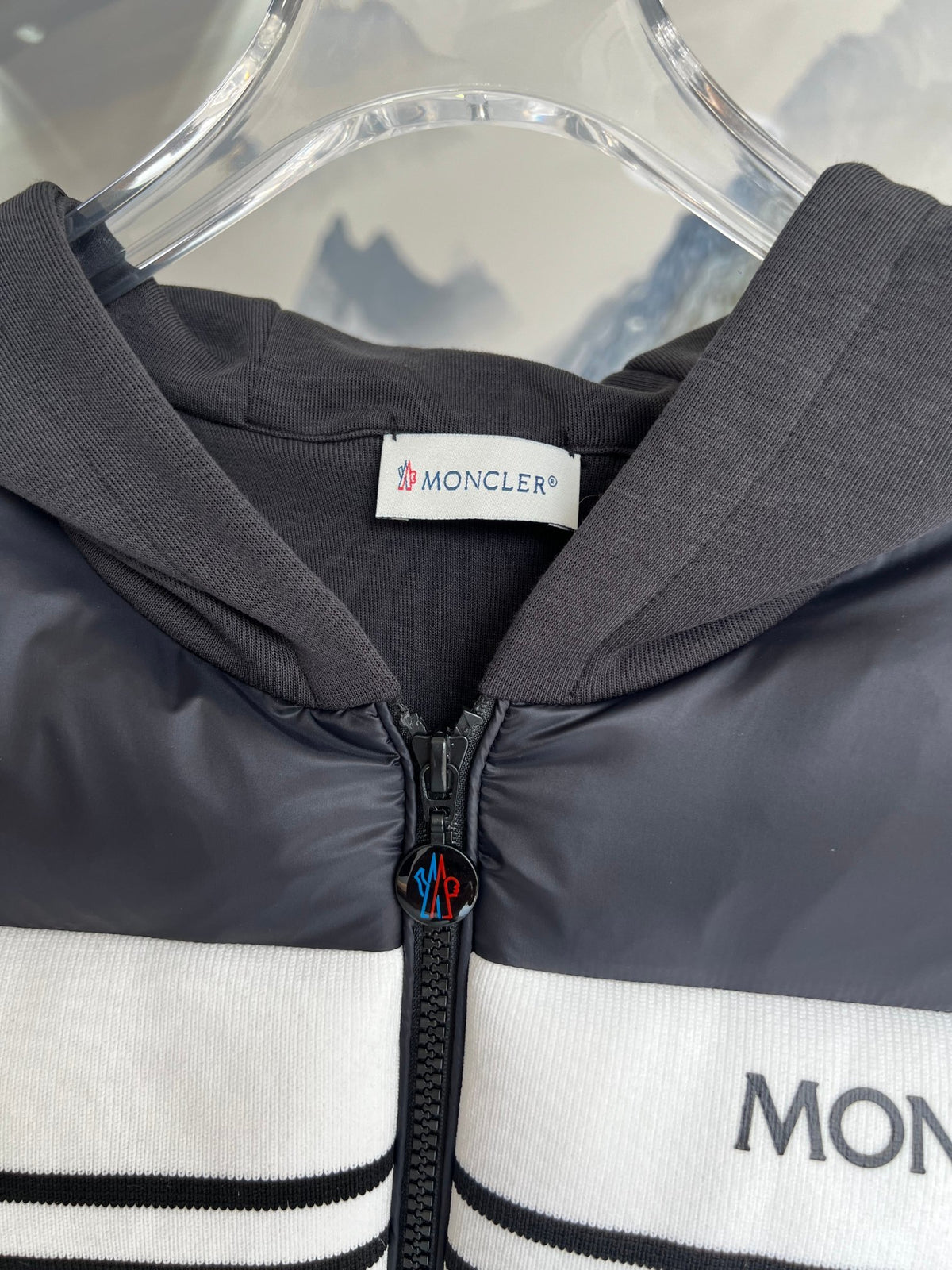 Moncler Black Striped Hooded Hybrid Quilted Jacket