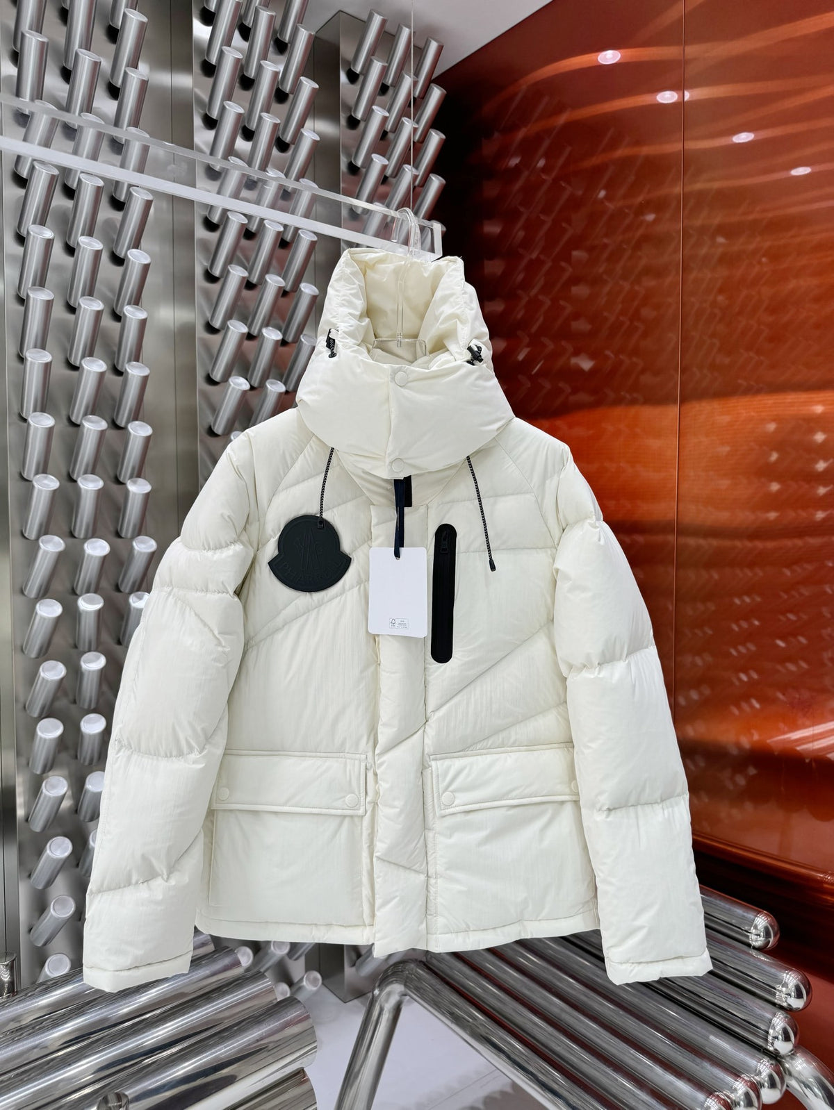 Moncler Off-White Hooded Quilted Puffer Jacket
