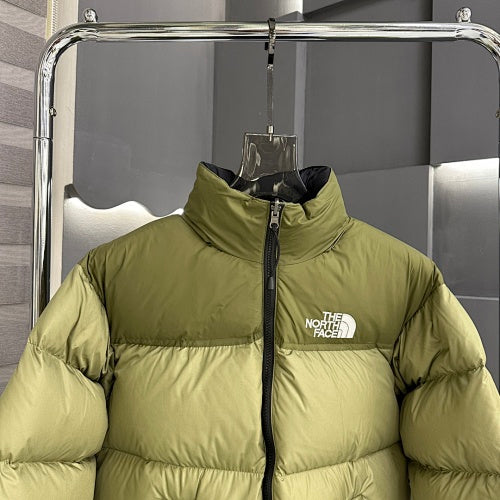 The North Face Olive Green Colorblock Stand-Collar Puffer Jacket