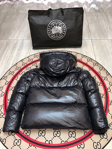 Canada Goose Hooded Puffer Jacket in Black with Glossy Finish