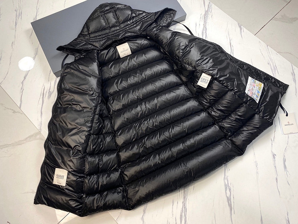 Moncler Black Glossy Long Hooded Puffer Coat