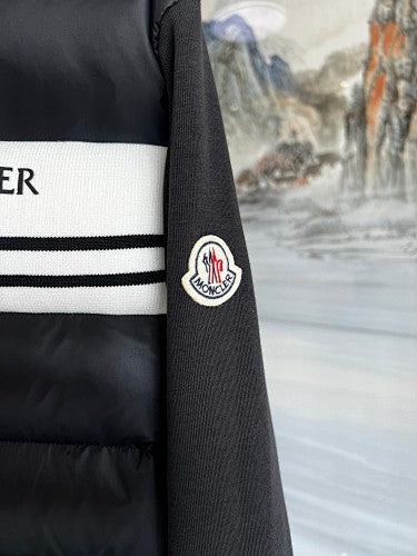 Moncler Black Striped Hooded Hybrid Quilted Jacket