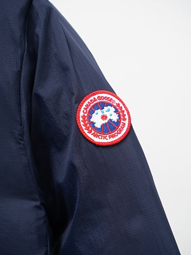 Canada Goose Puffer Jacket in Navy Blue with Stand Collar and Chest Zip Pocket