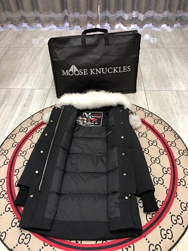 Moose Knuckles Navy White-Trim Hooded Parka