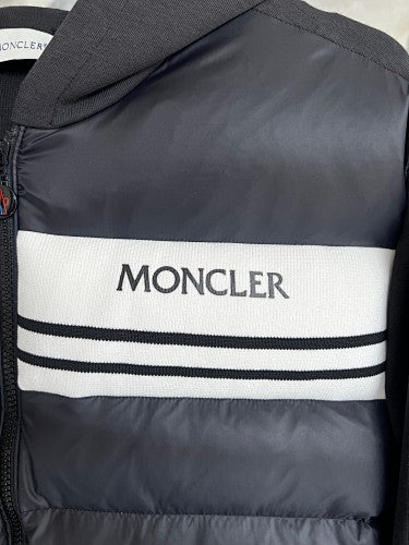 Moncler Black Striped Hooded Hybrid Quilted Jacket