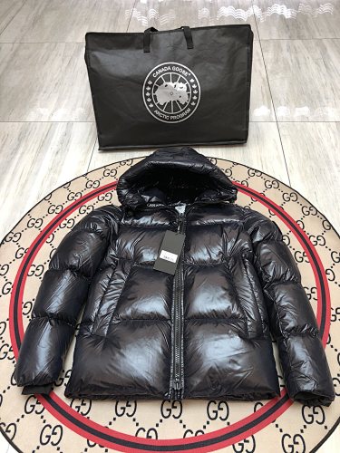 Canada Goose Hooded Puffer Jacket in Black with Glossy Finish