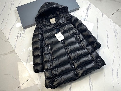 Moncler Black Glossy Long Hooded Puffer Coat