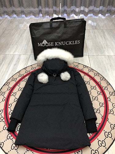Moose Knuckles Navy White-Trim Hooded Parka