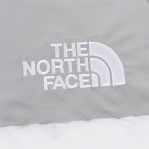 The North Face White and Gray Colorblock Nuptse Puffer Jacket