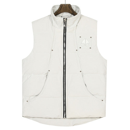 Moose Knuckles Puffer Vest in White with Tonal Logo and Stud Details
