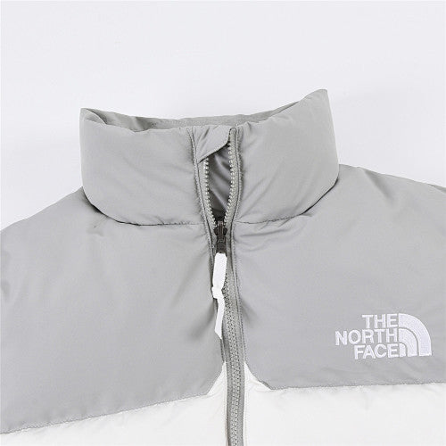 The North Face White and Gray Colorblock Nuptse Puffer Jacket