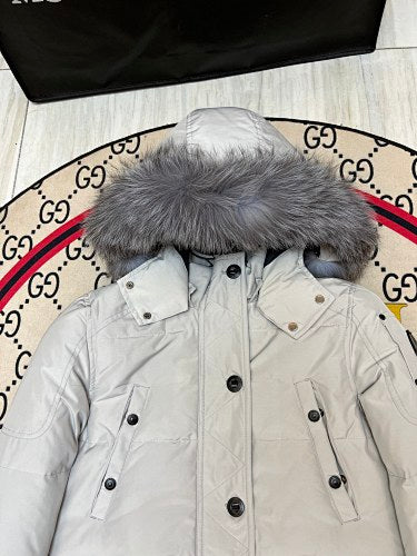 Moose Knuckles Light Gray Plush-Trim Hooded Parka