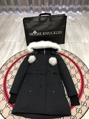Moose Knuckles Navy White-Trim Hooded Parka