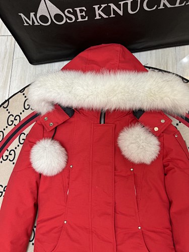 Moose Knuckles Red White-Trim Hooded Parka