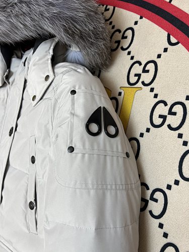Moose Knuckles Light Gray Plush-Trim Hooded Parka