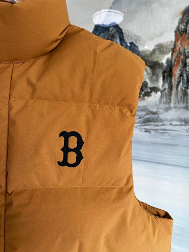 Mustard Yellow B Logo Puffer Vest with Oversized Back Graphic