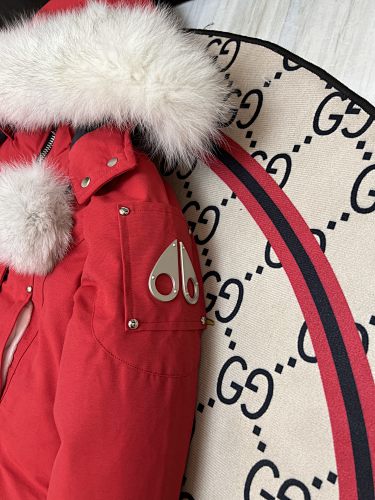 Moose Knuckles Red White-Trim Hooded Parka