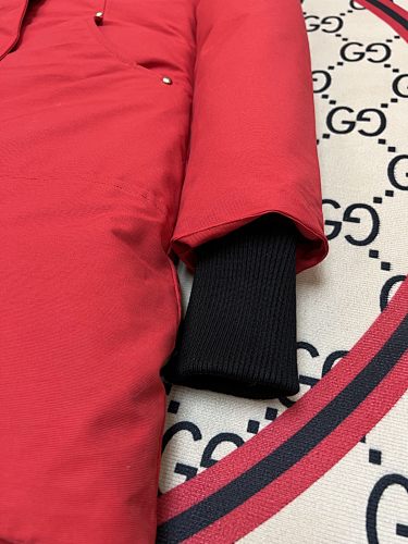 Moose Knuckles Red White-Trim Hooded Parka