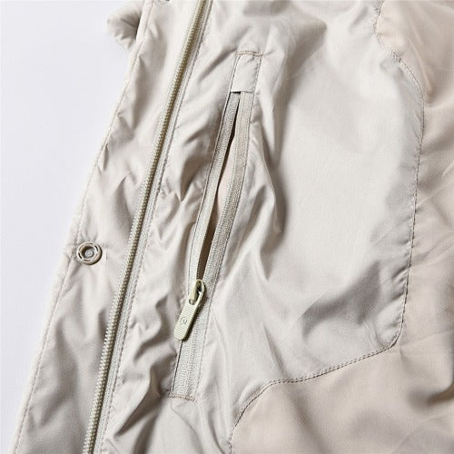 lululemon Cropped Puffer Jacket in Light Greige with Hood and Tonal Logo