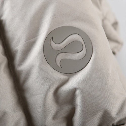 lululemon Cropped Puffer Jacket in Light Greige with Hood and Tonal Logo