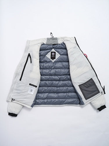 Canada Goose Puffer Jacket in White with Stand Collar and Chest Zip Pocket
