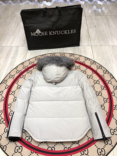 Moose Knuckles Light Gray Plush-Trim Hooded Parka