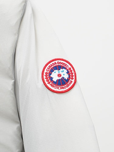 Canada Goose Puffer Jacket in White with Stand Collar and Chest Zip Pocket