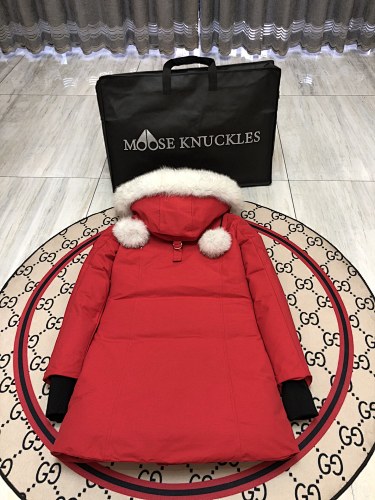 Moose Knuckles Red White-Trim Hooded Parka
