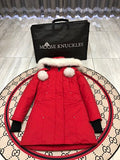 Moose Knuckles Red White-Trim Hooded Parka