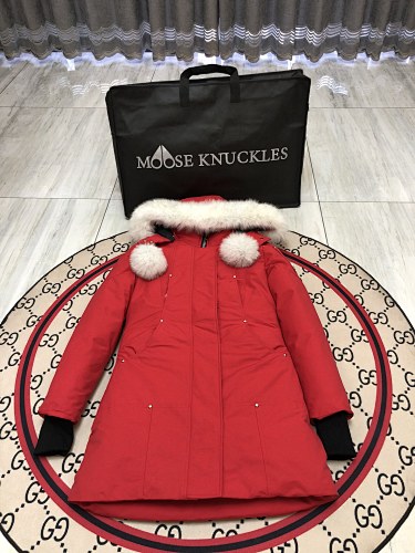 Moose Knuckles Red White-Trim Hooded Parka