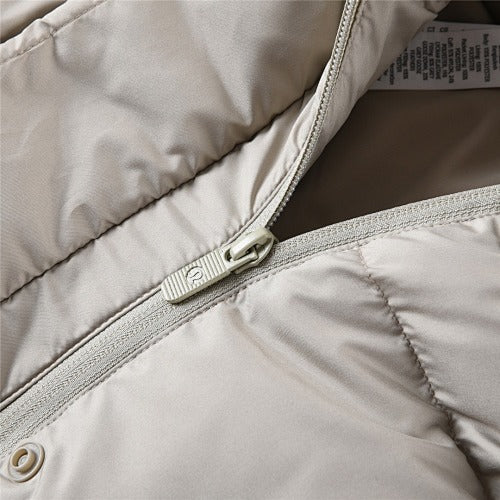 lululemon Cropped Puffer Jacket in Light Greige with Hood and Tonal Logo