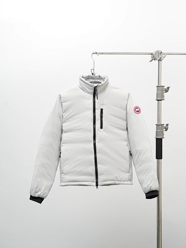 Canada Goose Puffer Jacket in White with Stand Collar and Chest Zip Pocket