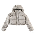 lululemon Cropped Puffer Jacket in Light Greige with Hood and Tonal Logo