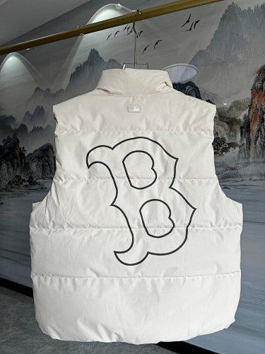 MLB White B Logo Quilted Puffer Vest with Oversized Back Graphic